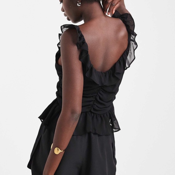 NWT Black Ruffle Ruched Tank Top - Picture 3 of 4